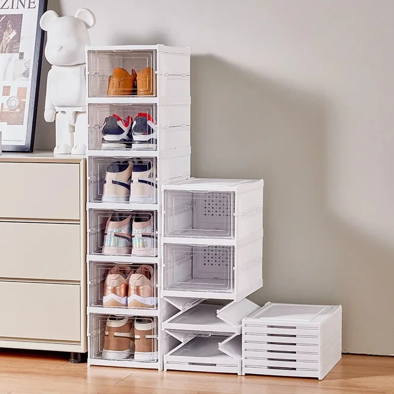 Foldable Multi Tier Shoe Rack Transparent Pull Out Dustproof Shoe Storage Organizer for Bedroom Closet Home Use