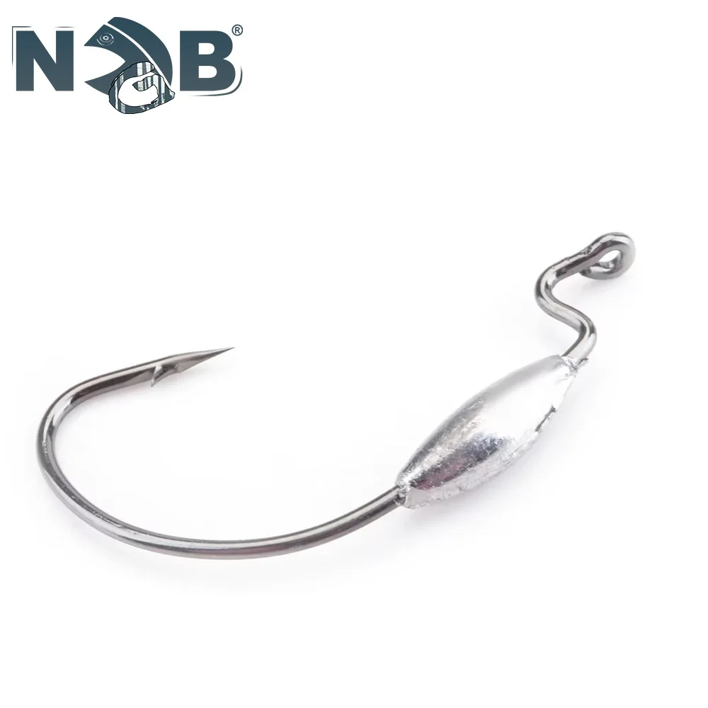 NGB 5PCS Jig Head Fishing Hook Soft Worm Hooks High Carbon Steel Fishhooks Offset Hook 1/0#-4/0#