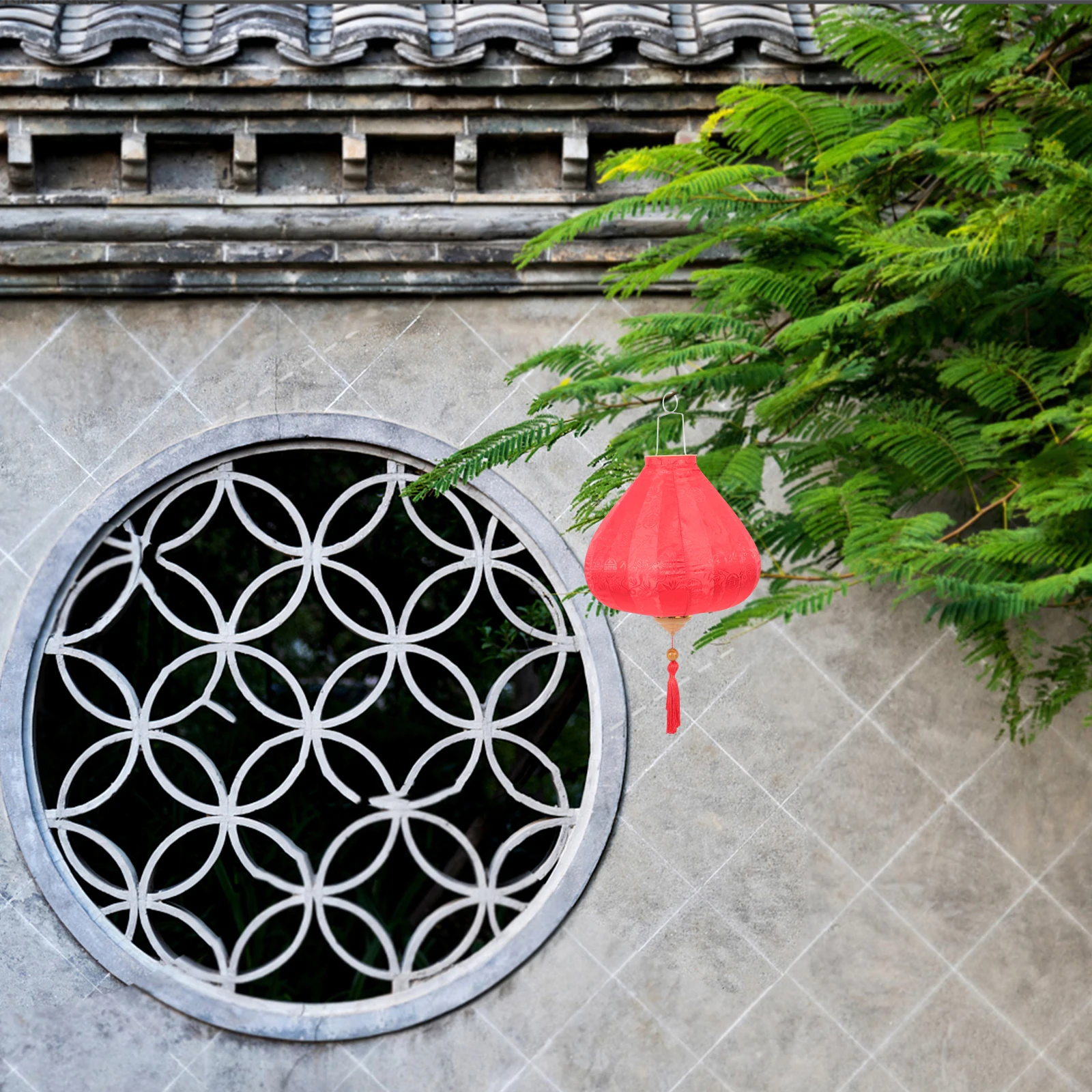 

Large Red Lanterns 12 Inch Fabric Metal Decorative Hanging Solar Lantern Spring Festival Party Chinese New Year Outdoor Lighting