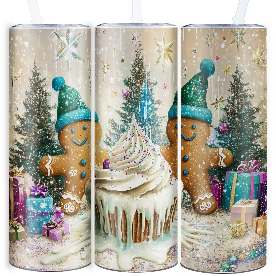 

20oz Water Mug Straw Lid 1Pc Large Capacity Stainless Steel Insulated Mugs 3D Print Christmas Gingerbread Casual Party Gifts