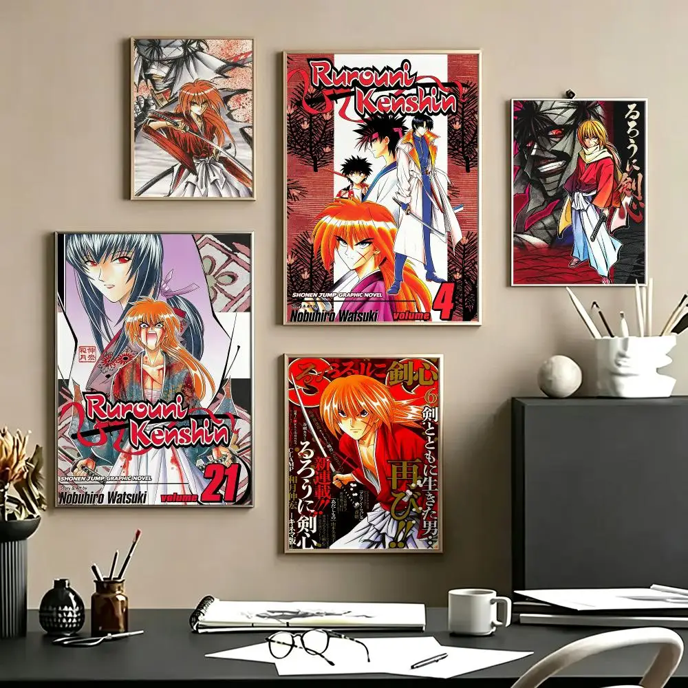 anime Rurouni Kenshin Poster Poster HD Self Adhesive Waterproof Art Print Wall Decor for Bedroom Living Room Home Gift