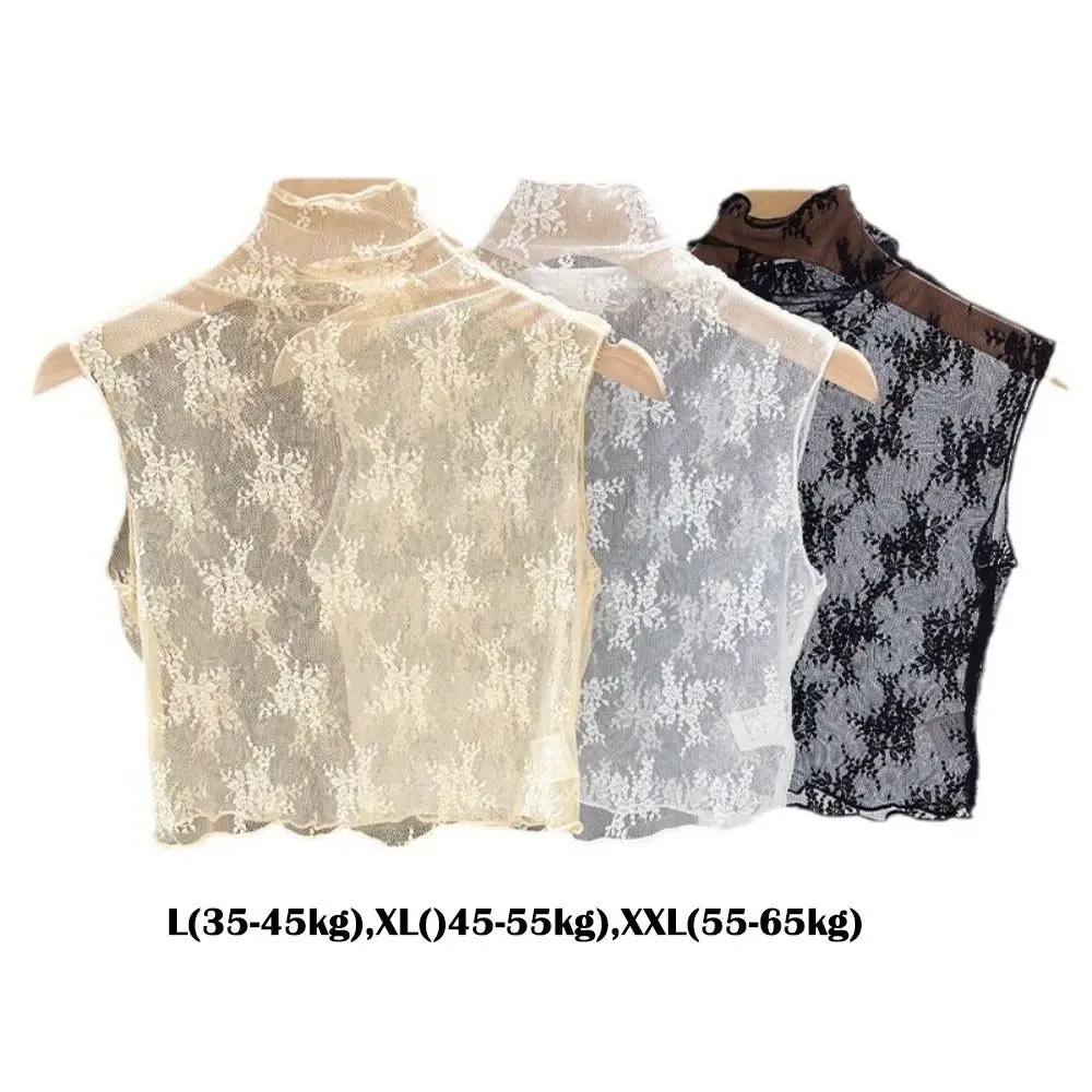 Fashion Lace Floral Fake Collar White Black Gauzy Blouse Shirt Removable Collar Slim Detachable Half High Collar Women