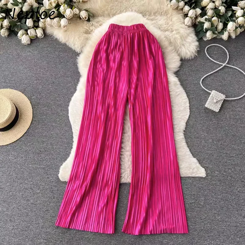 Neploe Korean Vintage Loose Wide Leg Pants Women Summer New High Waist Casual Trousers Y2k All-match Ruched Straight Pants