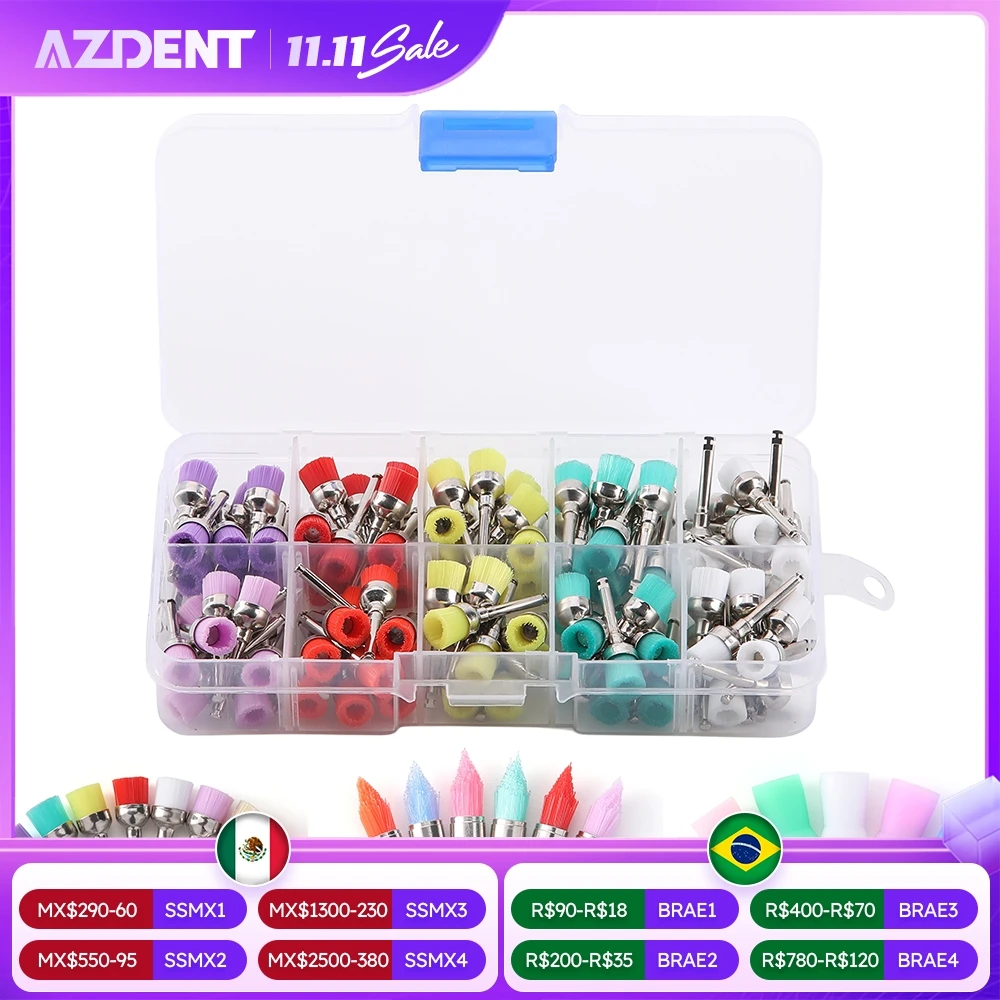 

100pcs/Box AZDENT Dental Polishing Brush Nylon Colorful Bowl Brush Polisher Stain Removal Polish Dentistry Tools Teeth Whitening