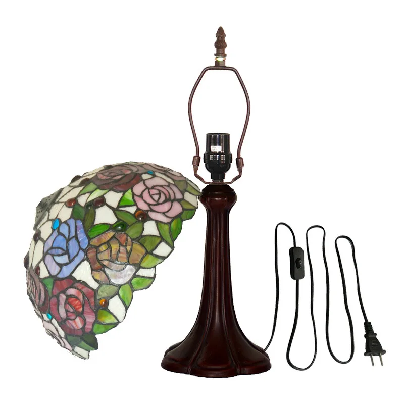 12 polegadas rosa jardim cor vidro europeu casa decoração do quarto candeeiro de mesa cabeceira