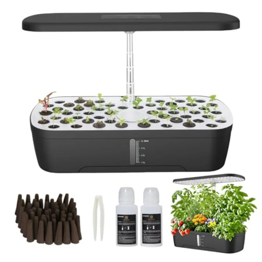 

52 Pods Hydroponics Growing System Kit Indoor Herb Garden with Smart LED Grow Light Large Capacity Water Tank Adjustable Height