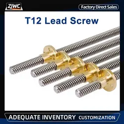 304 Stainless steel T12 Screw Length 100 200 300 400 500 600 700 800 1000mm Lead 2 3 4 8 10 12 Trapezoidal Spindle Screw And Nut
