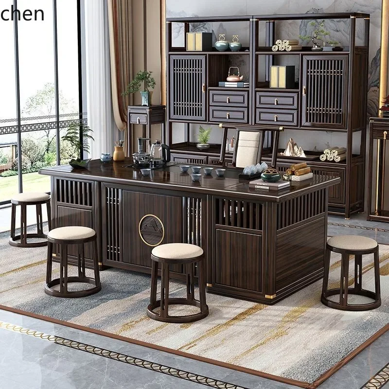 D12-Solid Wood Tea Table and Chair Set One Table Five Chairs Office Tea Table