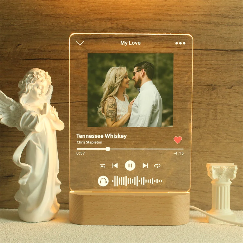 Custom Song Acrylic Plaque,Personalized Photo Frame,Podcast Code Night light Lamp,Playlist Streaming,Gift for Couple