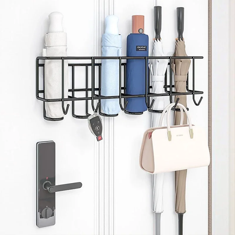 

Umbrella Storage Rack Wall-mounted Behind The Towel Door Bag Key Hook Storage Holder for Home Bathroom Office Orgainzer