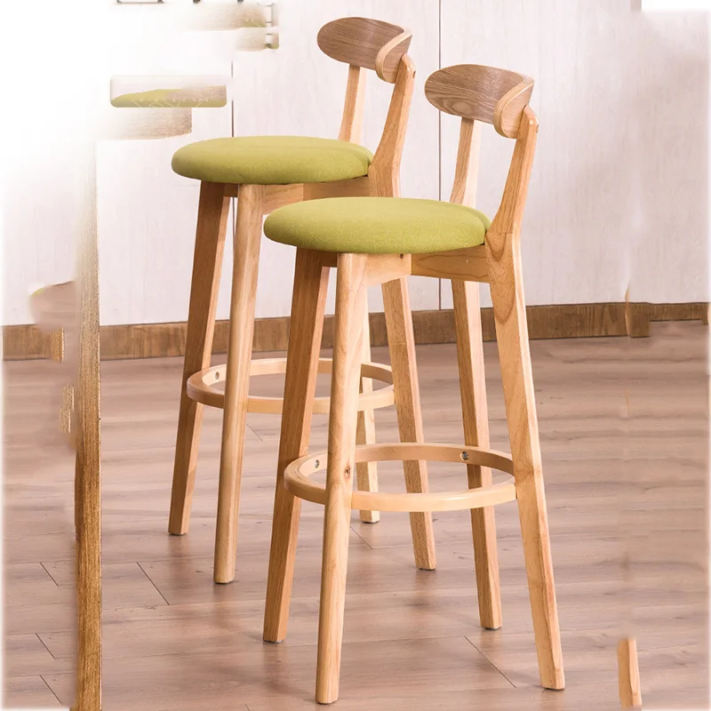 

Solid Wood Bar Stool High Backrest Modern Minimalist Artificial Leather Sandalye Counter Comfortable Replica Design Furniture