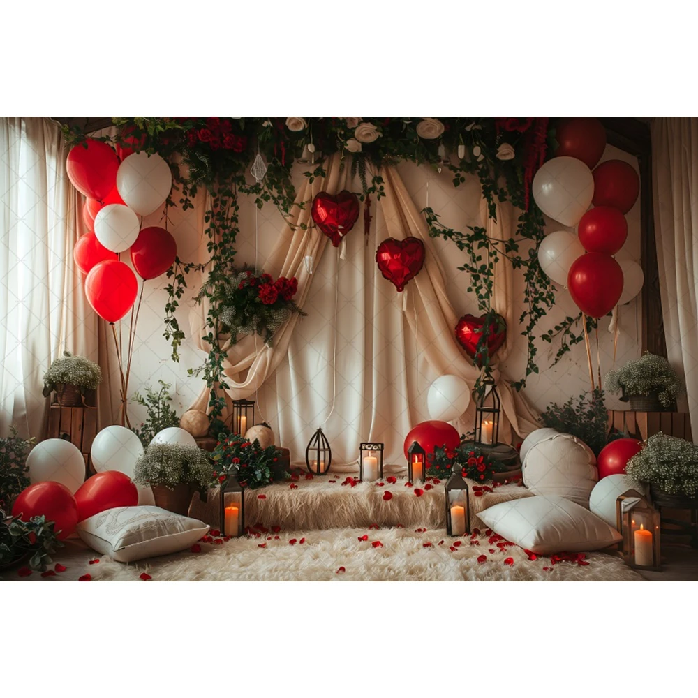 Valentine’s Day Photography Background Pink Red Love Heart Balloons Wedding Party Backdrop Lover Portrait Photozone Banner Props