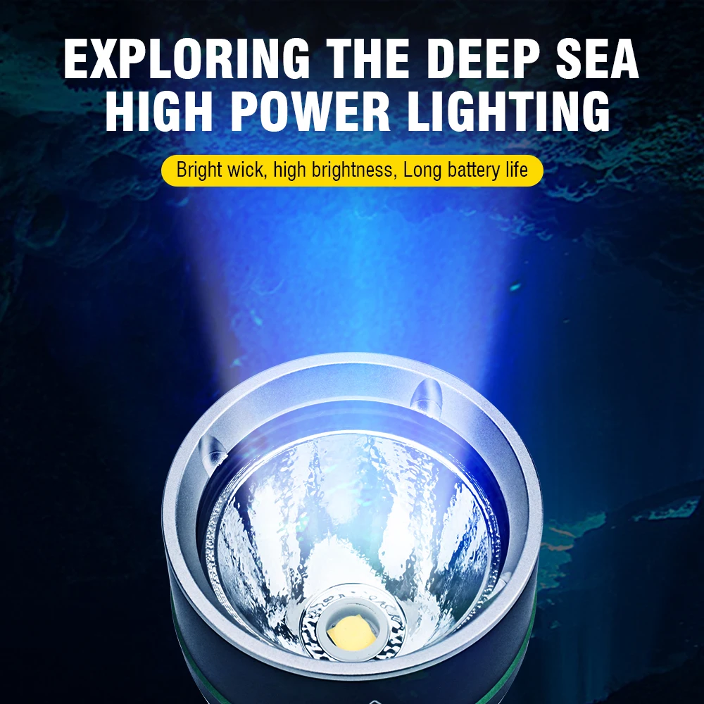 BORUiT S3 Diving Flashlight 2000LM Underwater 110M Professional Scuba Diving Light IPX8 Waterproof 18650/21700 Diving Lantern