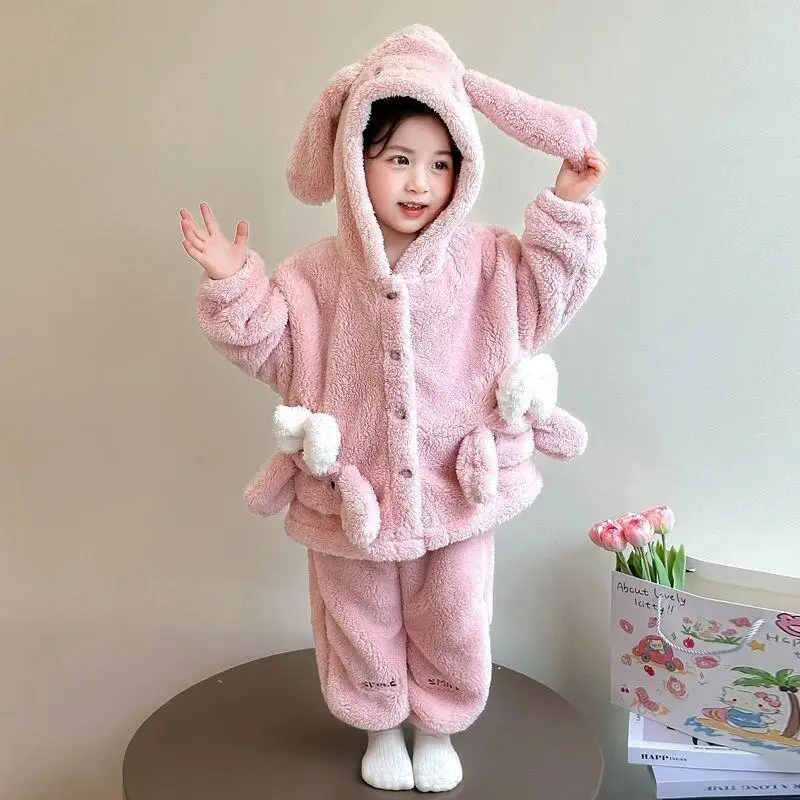 طقم بيجامات قطيفة للأطفال من سانريو سينامورول ملابس منزلية للخريف والشتاء ملابس نوم أنيمي حلوة ملابس نوم سميكة لطيفة #3