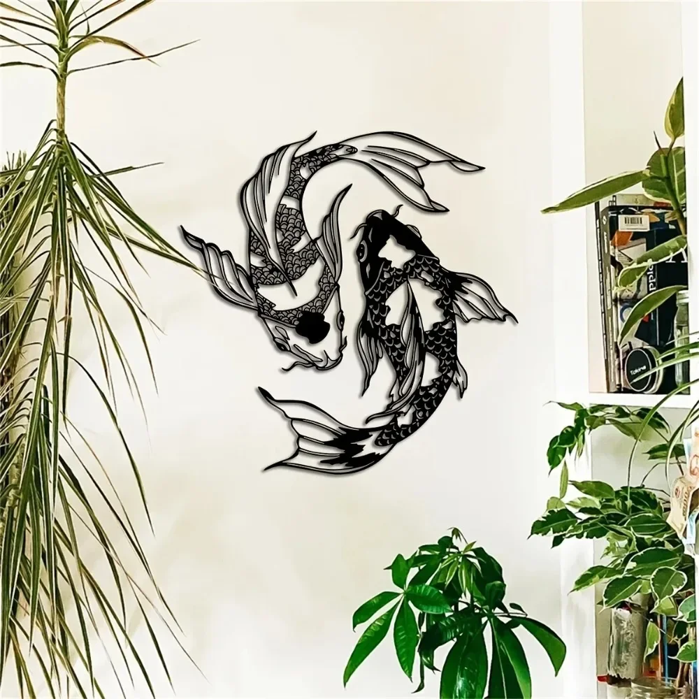 2er-Set Art Deco Koi Fisch Wandkunst Metall Feng Shui Fisch Skulptur Elegante Eisenfisch Wanddekoration Hängende Verzierung