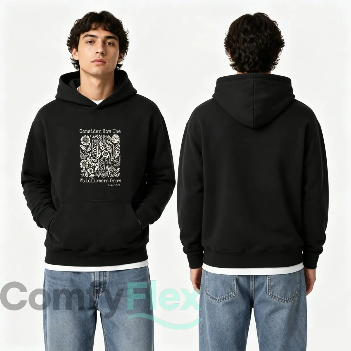 Consider How The Wildflowers Grow Luke Twelve Twenty Seven Floral Christian Design Autumn and winter hooded sweatshirts