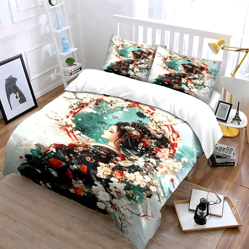 Elegantly Dressed Woman with Blossoms Bedding Set for Kids Luxury Gift 3pcs Digital Print Comforter Set Soft Comfortable
