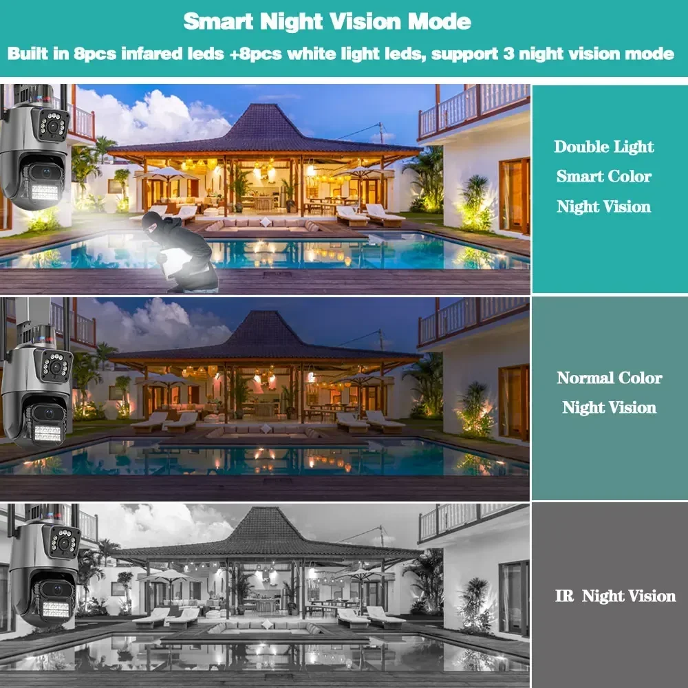 8MP 4K WiFi IP Security Camera Outdoor Dual Lens Dual Screen Auto Tracking PTZ Wireless CCTV Video Surveillance Camera 4MP ICsee