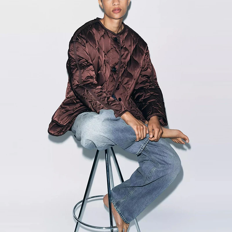 シルクサテンのような肌触りのコットンジャケット レディース スリーブ ラウンドネック コート 2025年夏新作 通勤 スリーブ ロング スリーブ 無地