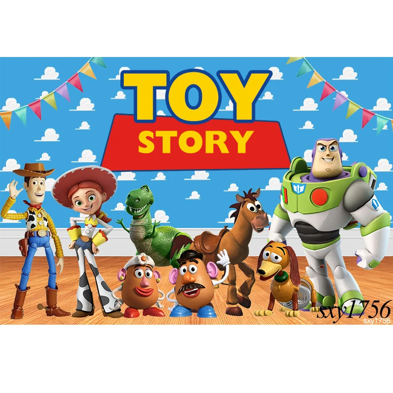 Toy Story Kids Birthday Backdrop Cloth Tapestry Buzz Lightyear Hudi Kid Baby Photo Studio Decor Photography Backgrounds