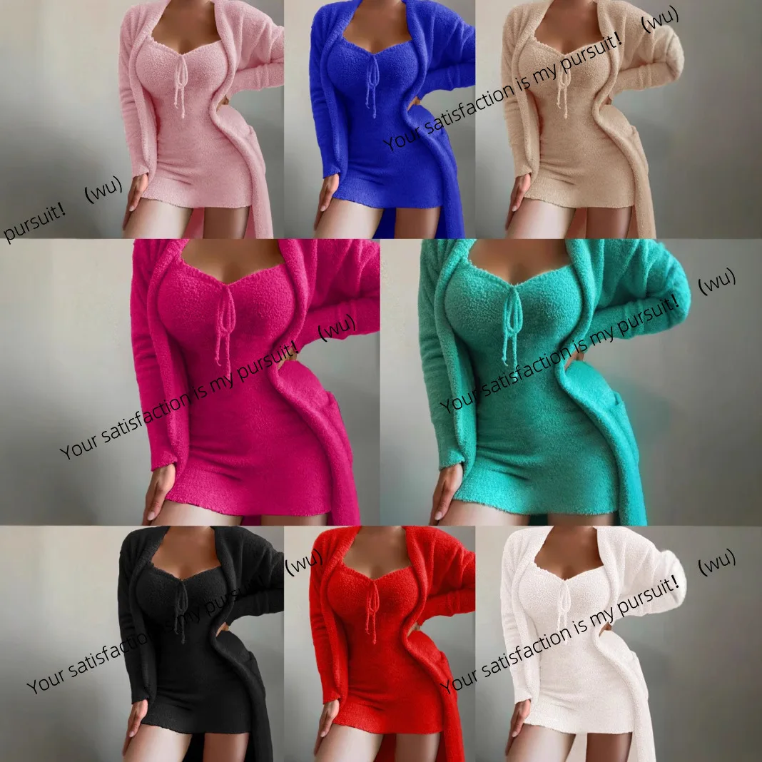 

Women's clothing European and American winter plush loungewear casual 2-piece pajamas long-sleeved set