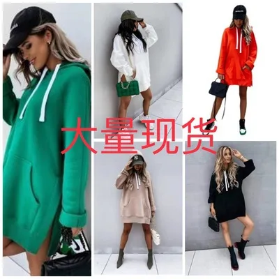 

2025 Autumn and Winter New Long-sleeved Solid Color Pocket Hooded Sweater Women's Europe and America