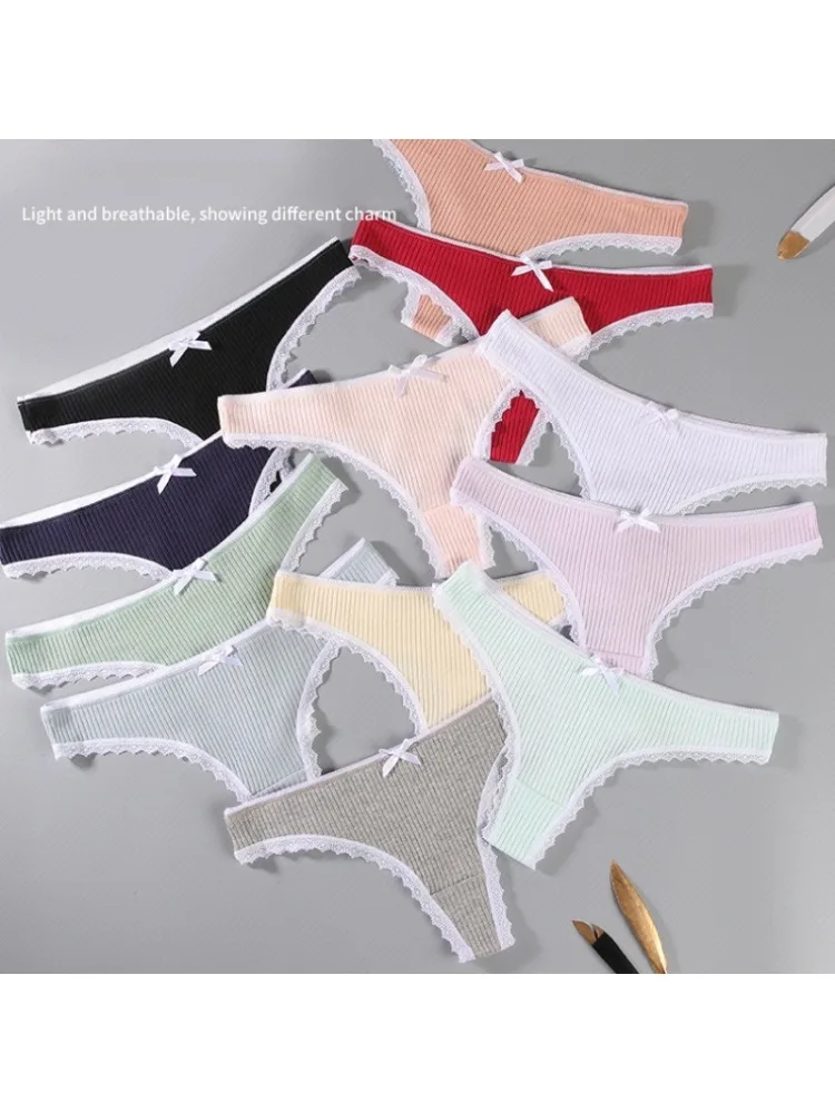 Sous-vêtements en coton et dentelle pour femmes, culotte Sexy sans couture, String solide, taille basse, slip pour filles, Lingerie douce et décontractée