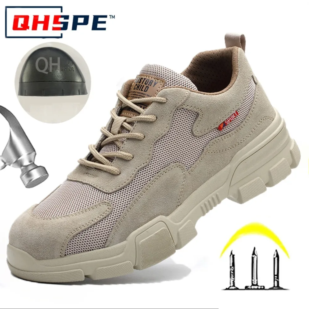

Men's Summer Breathable and Lightweight Construction Shoes with Steel Toe Caps, Anti Smashing and Puncture Rubber Work Shoes