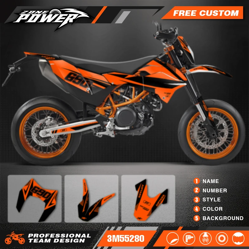 PowerZone Custom Team Graphics Backgrounds Decals for Stickers Kit For KTM SMC 690 2012-2018 690 SMC-R Motorcycle Stickers 013