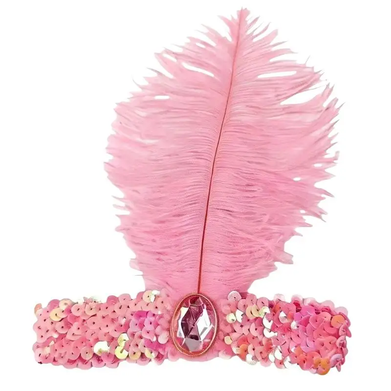 1 Stück bunter Kopfschmuck mit Federn und Pailletten, ästhetisches Flapper-Stirnband für 1920er-Jahre-Party, Kostümzubehör, Verkleidung – Detail 9
