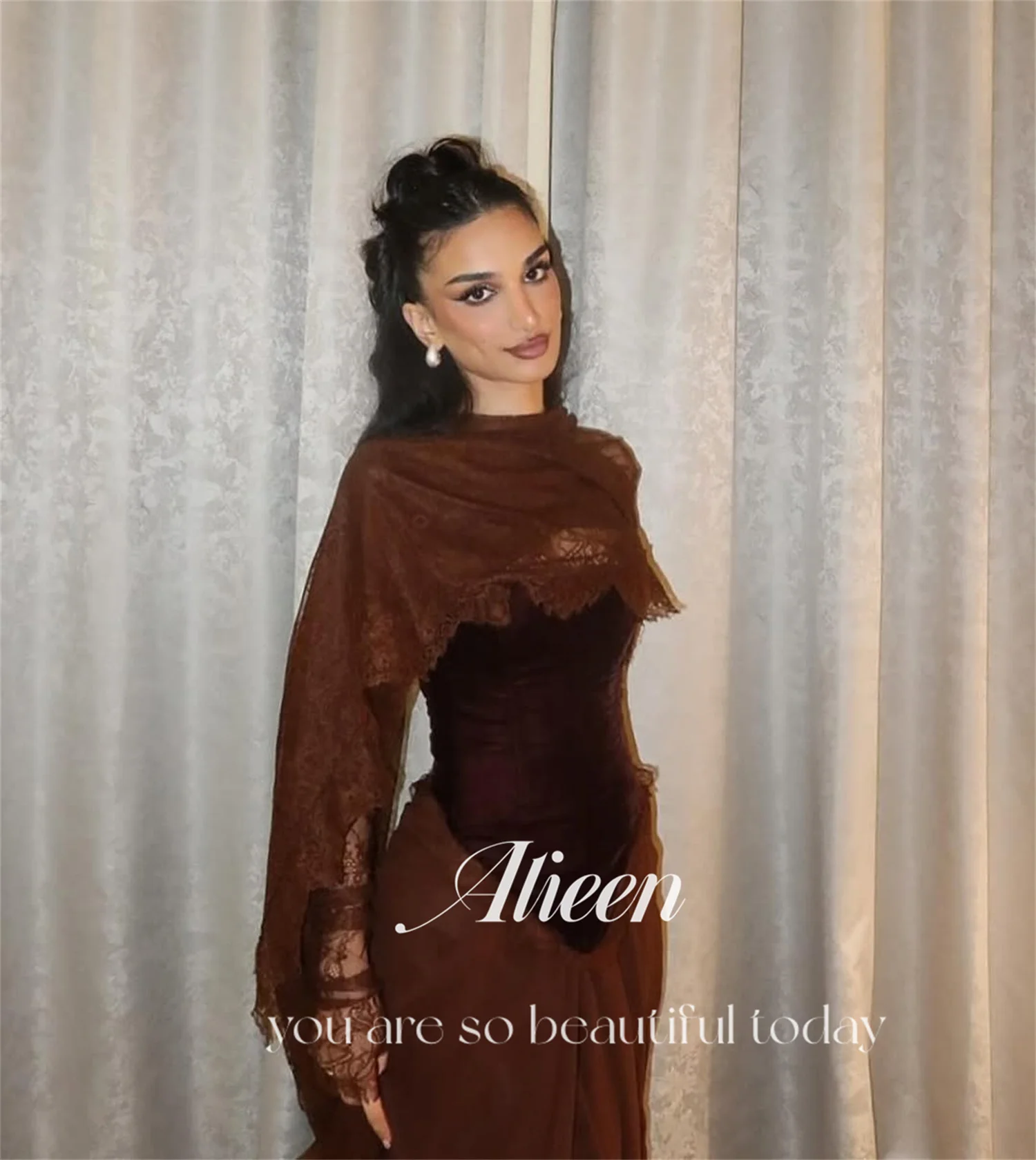 Aileen Vestidos De Noche Luxury Prom Dresses 2025 Brown Shawl Women's Evening Party Dresses for Special Occasions Lace Grace image 2
