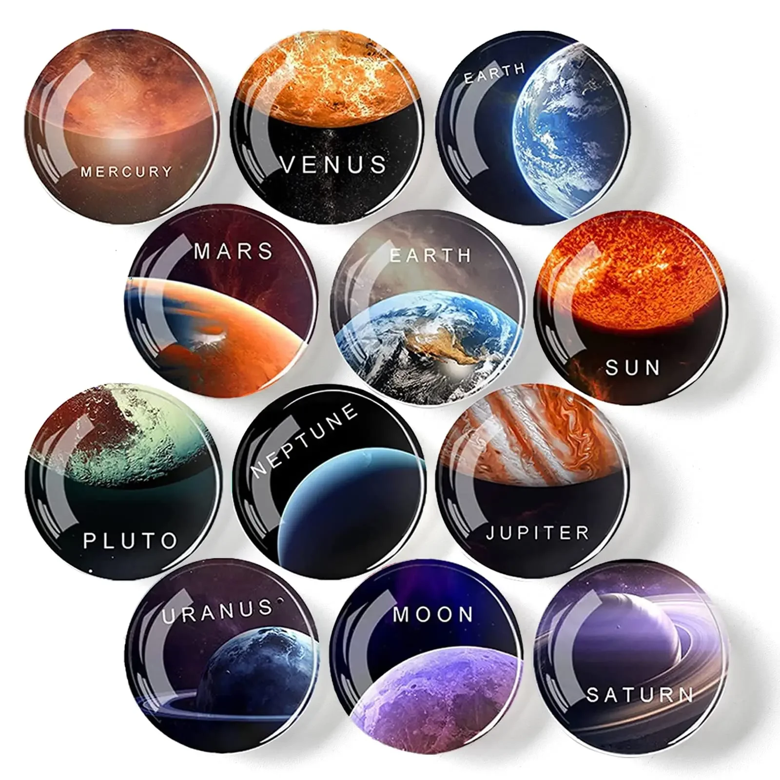 

12Pcs Glass Strong Magnetic Fridge Magnets Decorative Planet Round Cute Kitchen Magnets for Office Whiteboard Dishwasher Locker