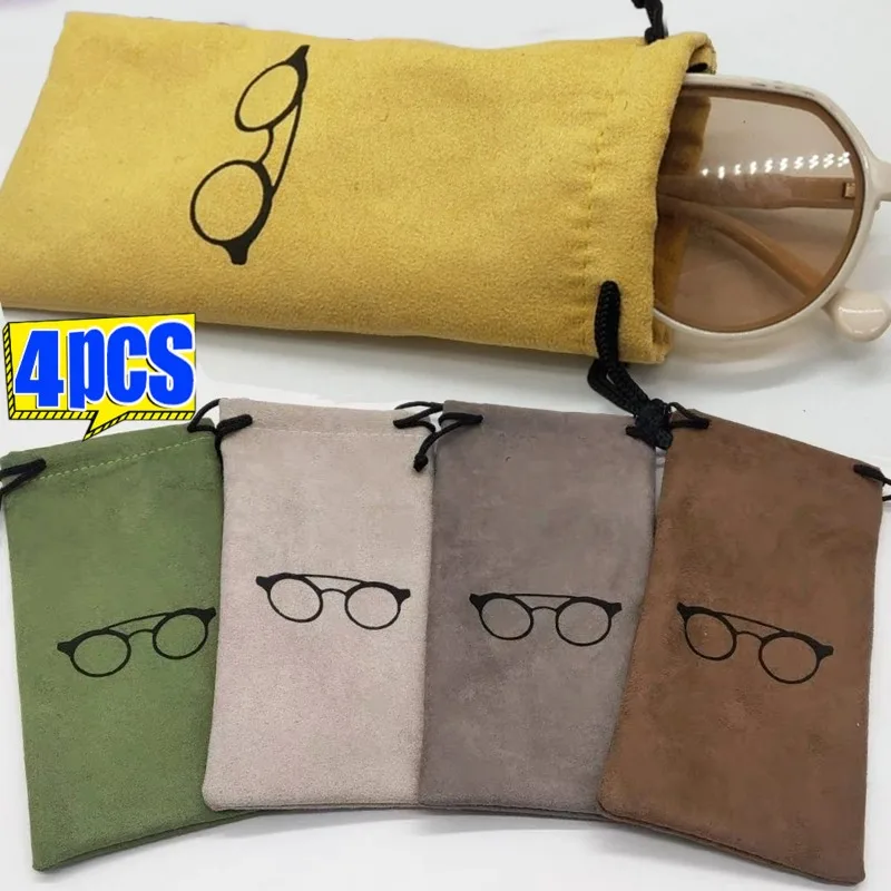 1/4Pcs Flocked Sunglasses Bag for Women Men Multi-Functional Portable Solid Drawstring Glasses Pouch Bags Lanyard Cloth Bags