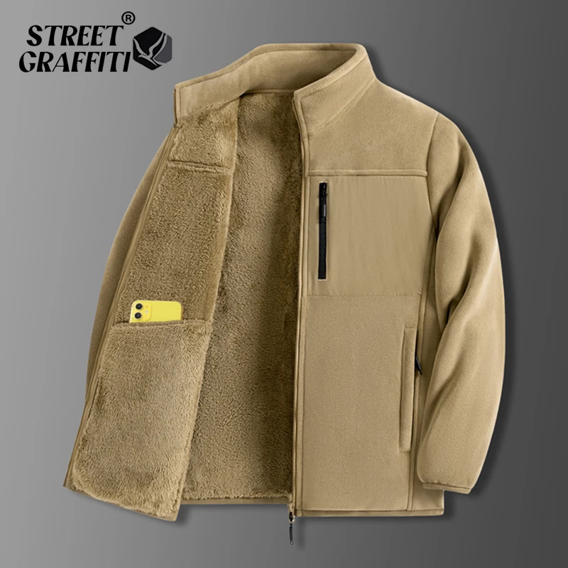 

Men's Fleece Coat 2025 Thickened Warm Windproof Cold-proof Plus Size Style Outdoor Sports Collar for Autumn And Winter