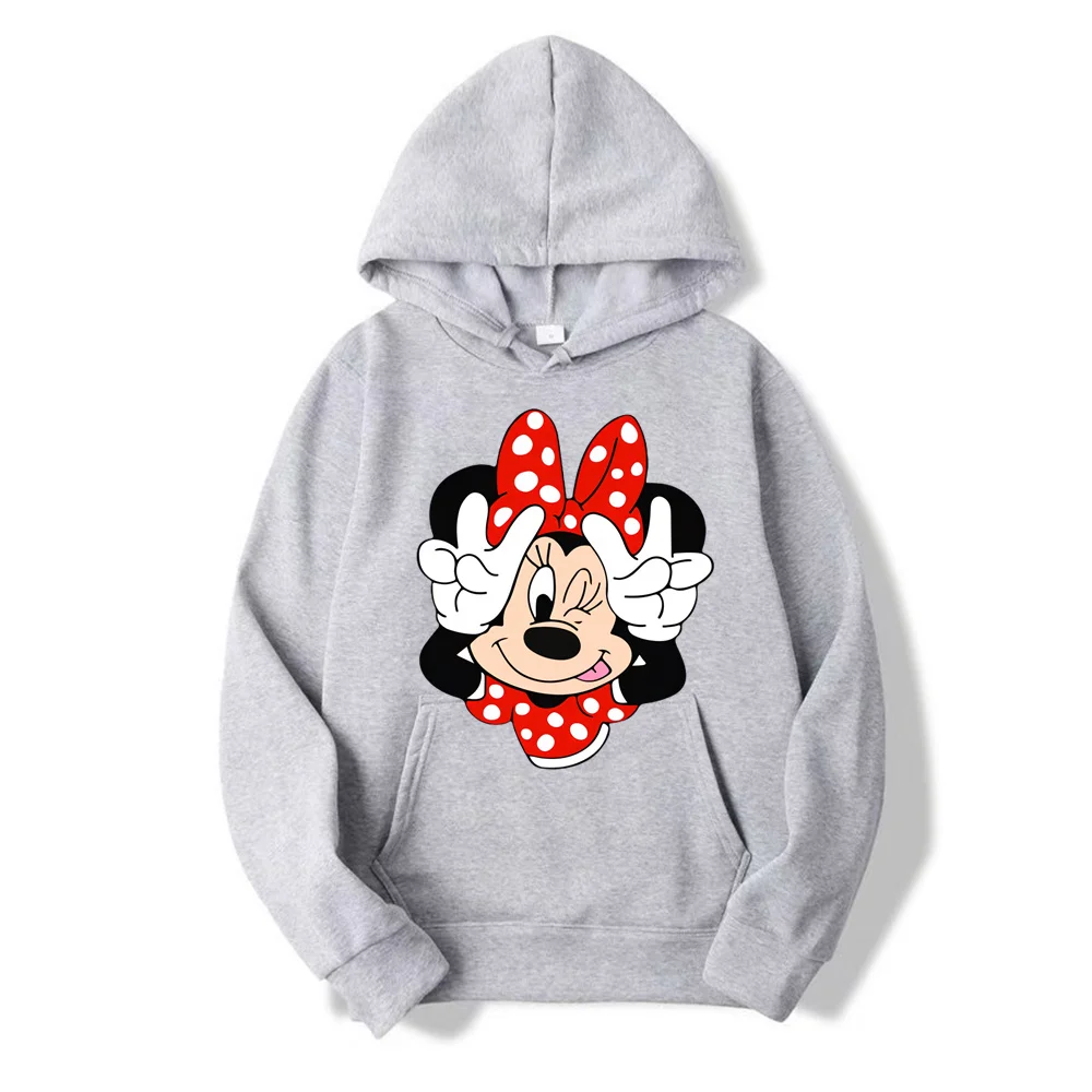 2024 Disney Minnie Mouse Cartoon Anime Women Pullover Tops Spring Autumn Men Hoodie Fashion Red Sports Couple Sweatshirt Clothes