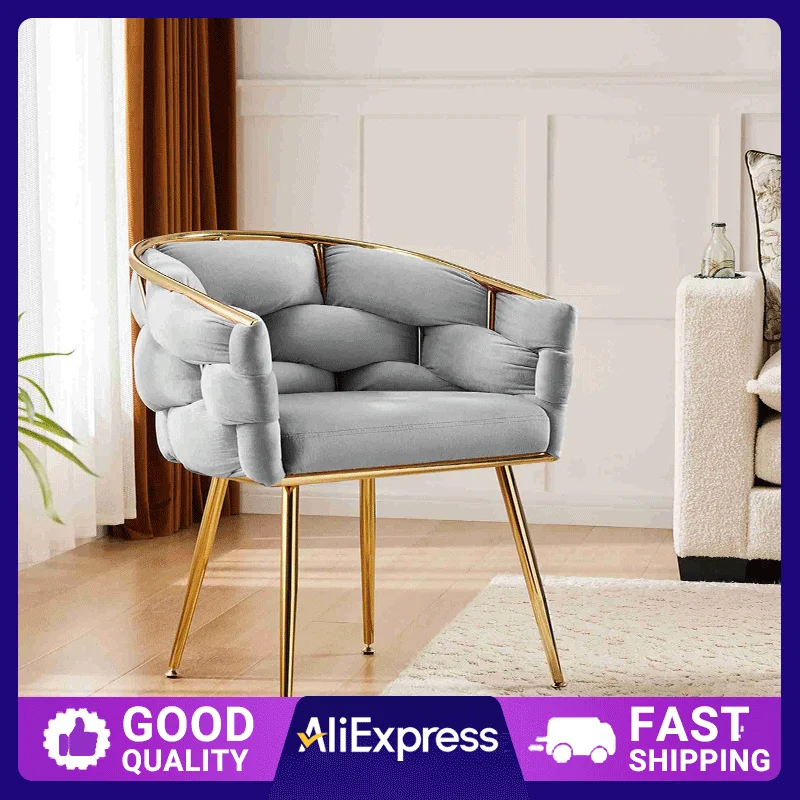 

Accent Chair Elegant French Weave Comfortable Living Room Lounge Chair Armchair With Metal Legs for Reading Bedroom Light Gray