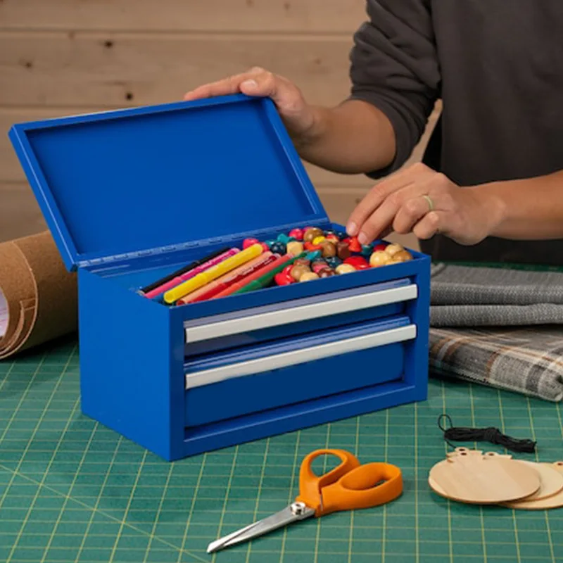 صندوق أدوات معدني صغير متعدد الألوان صندوق أدوات أنيق صندوق تخزين مكتبي مع درج #6