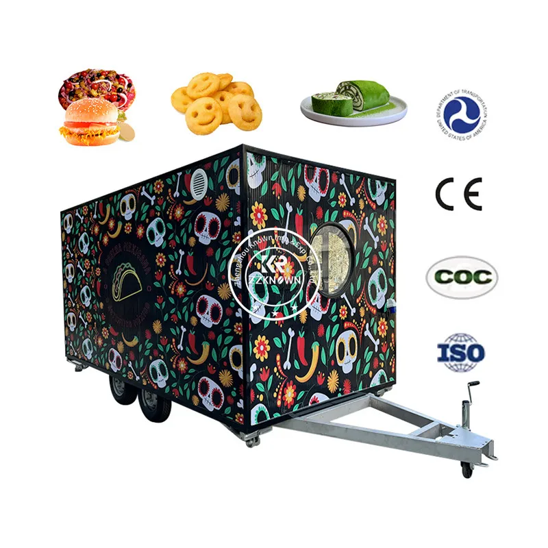 USA Standards Mobile Kitchen Food Trailer Neuer 2023-Food-Truck, komplett ausgestatteter Restaurant-Crêpe-Eiscreme-Hotdog-Wagen, Kaffeebar