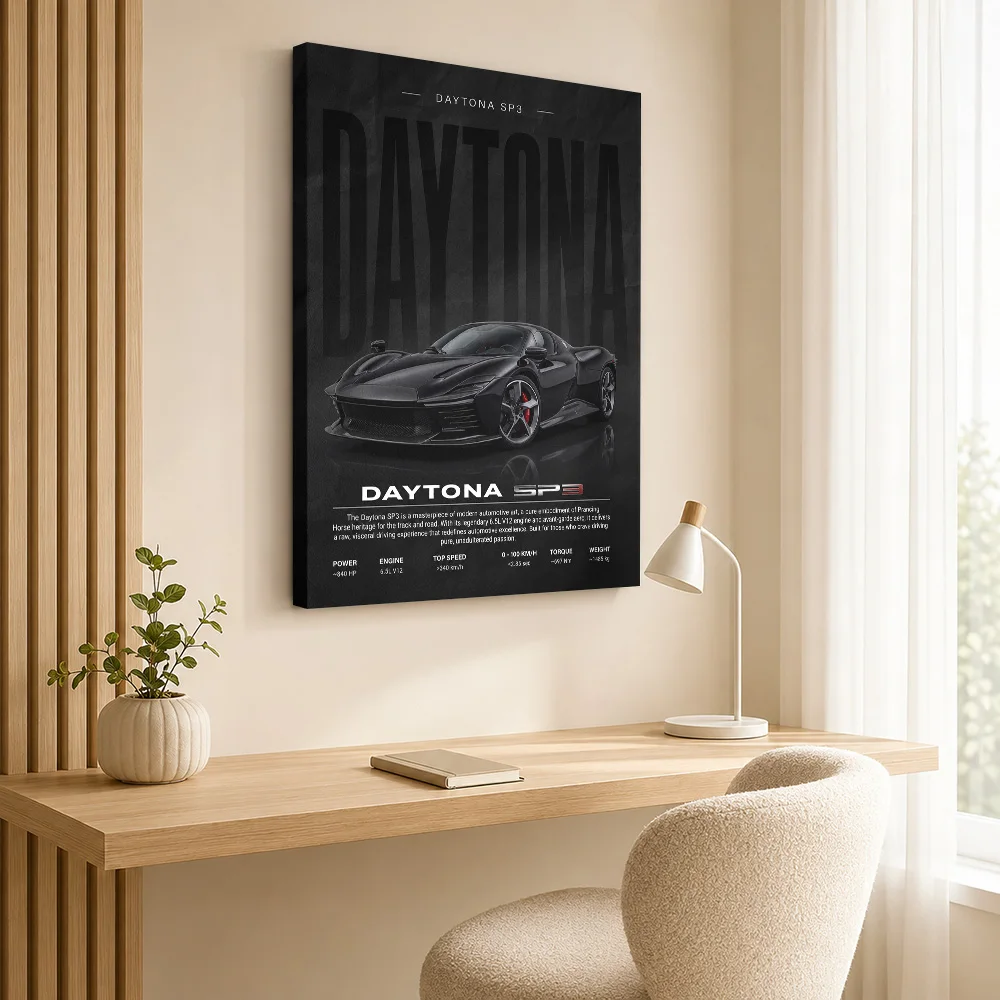 Black Sleek Italian Daytona SP3 Car Framed Canvas Print Poster Personalized Photo Industrial Wall Art Garage Decor Driver Gift
