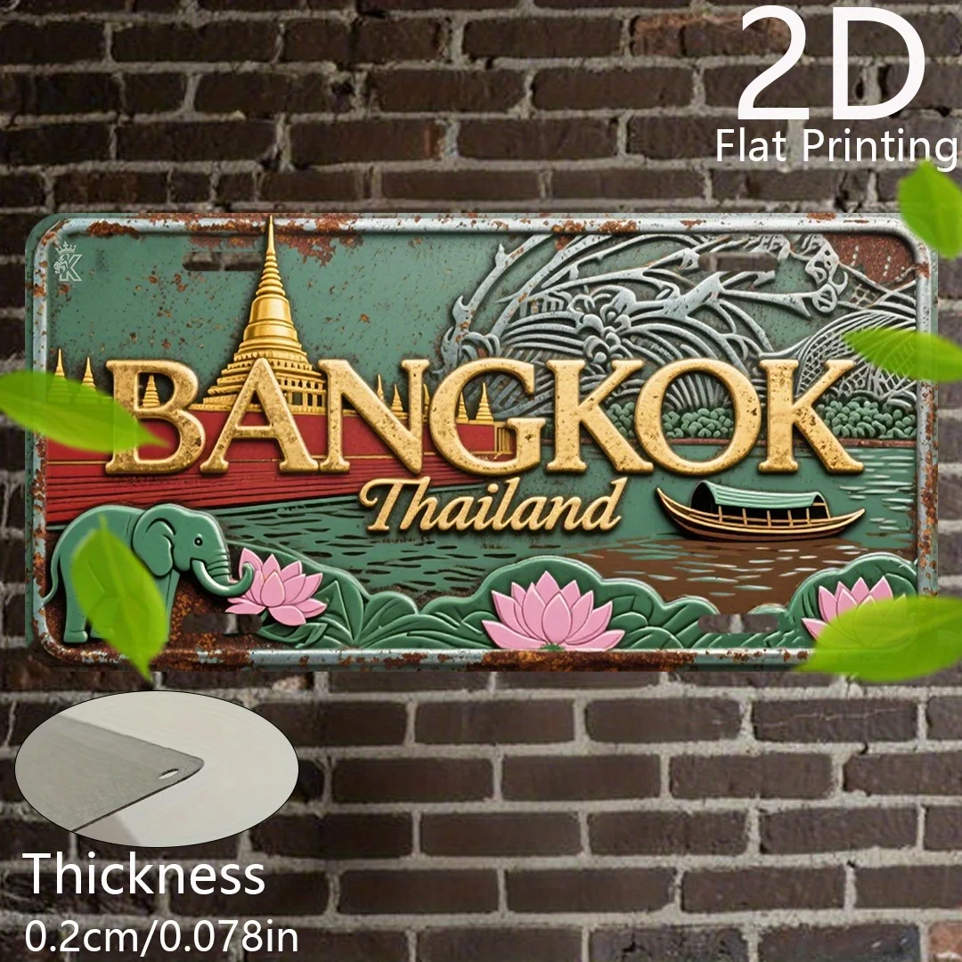2D Flat, 1pc Retro Bangkok Thailand License Plate Wall Art - 6