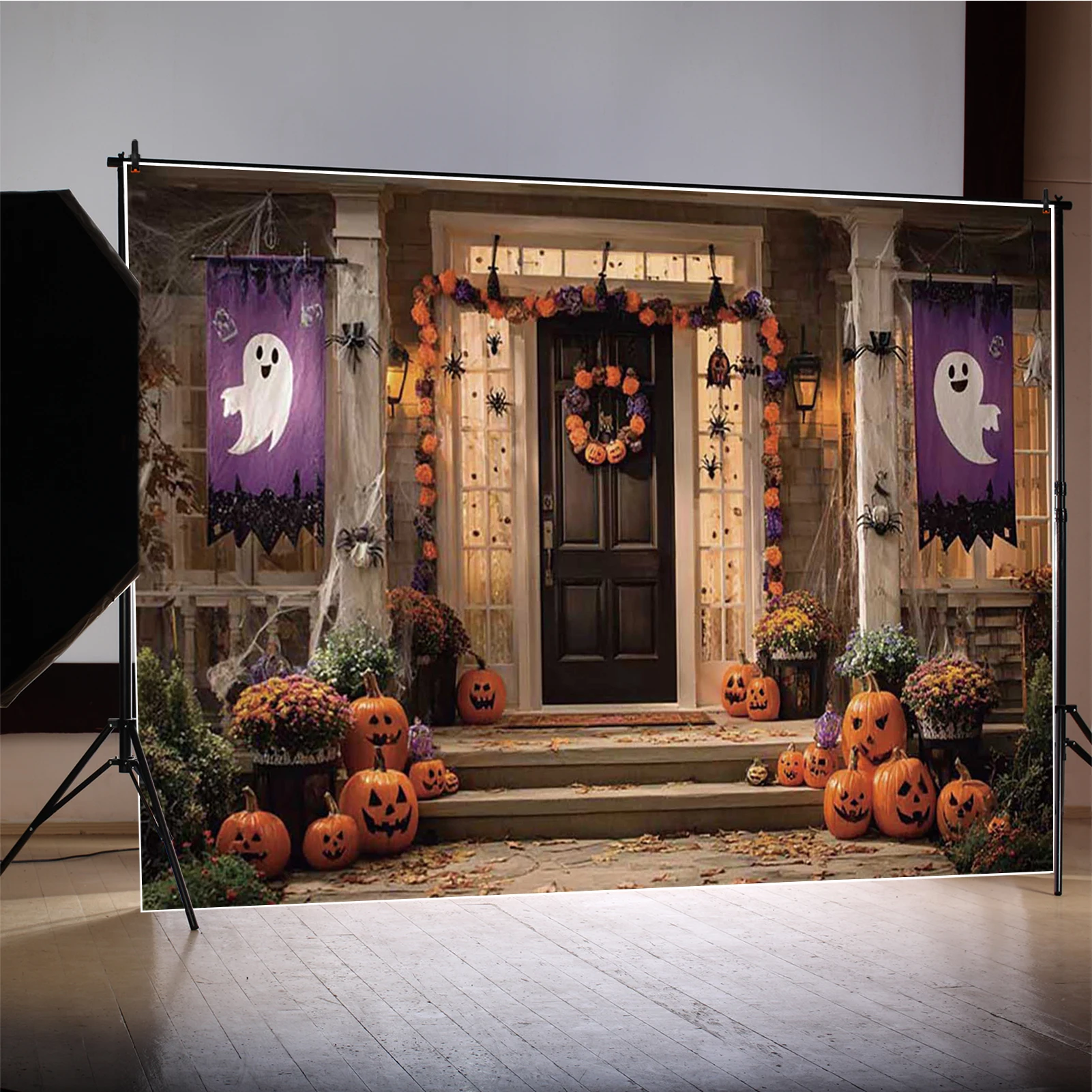 MOON.QG Halloween Photo fond citrouille lanterne fantôme squelette décors photographie papier peint décorations de fête Photozone