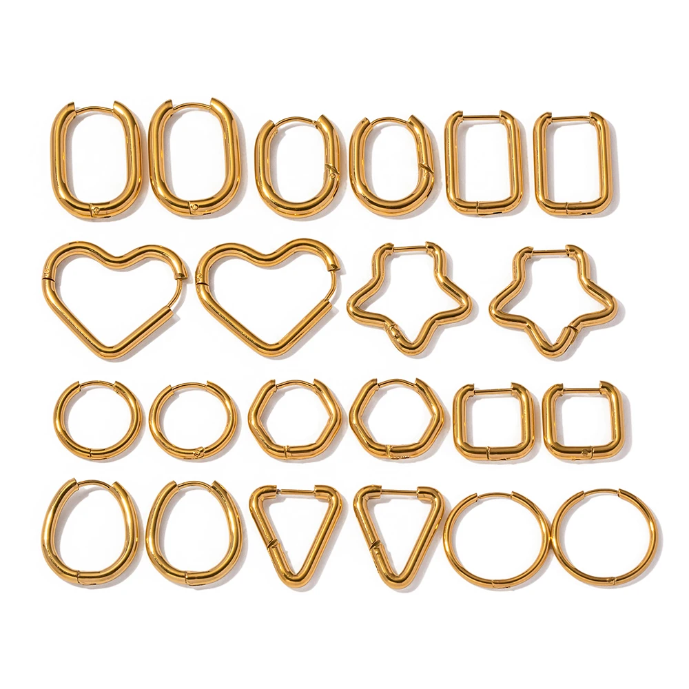 Uworld 316L Stainless Steel Geometric Shaped Fashion Five-Pointed Star Peach Heart Square Hoop Earrings Occident Women Accessori