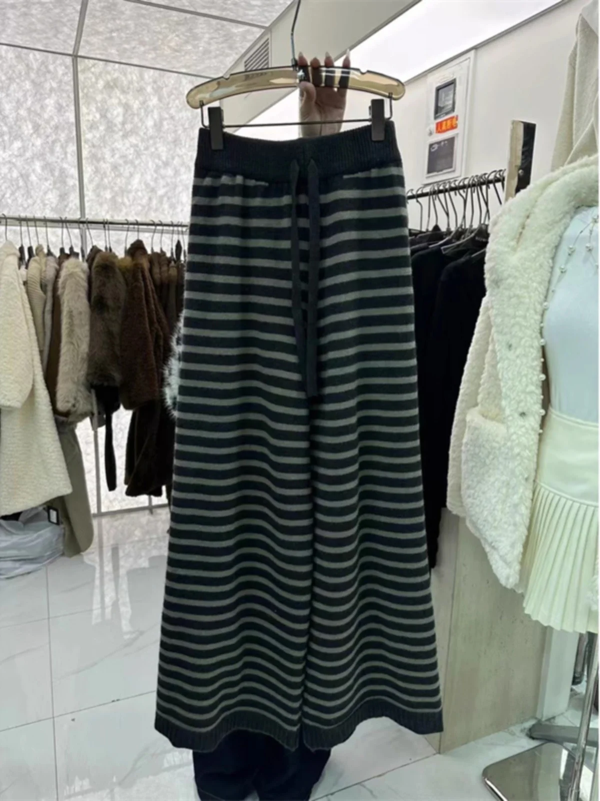 

Comfortable Knitted Casual Pants Women's Autumn Winter High Waist Wide Leg Sweater Trousers Floor Length Warm Elegant Style