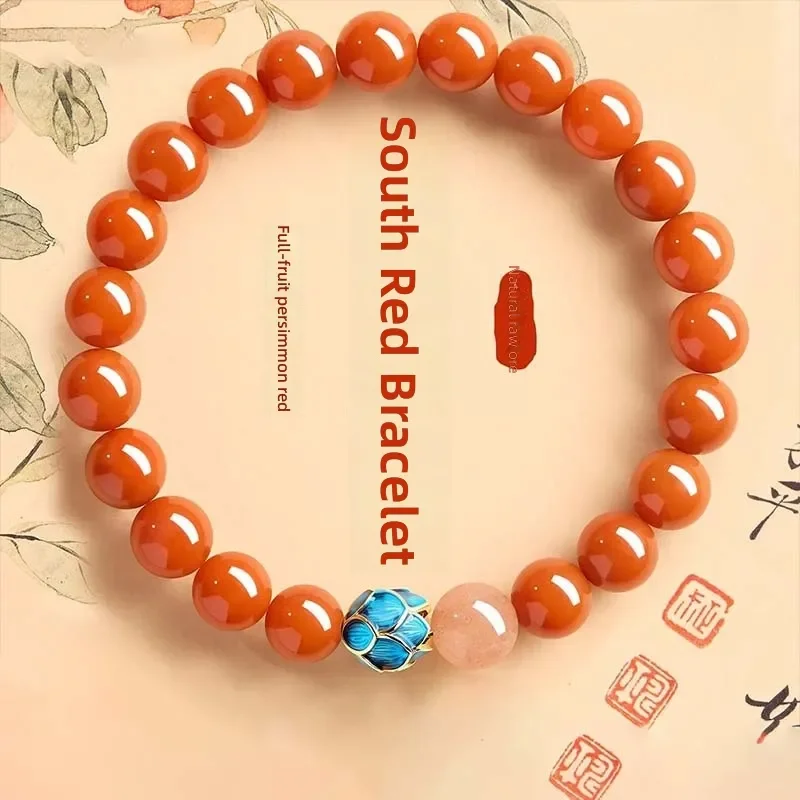 天然宝山柿赤南紅瑪瑙ブレスレット-レディース公式正規品-転運ビーズ-蓮水晶ブレスレット