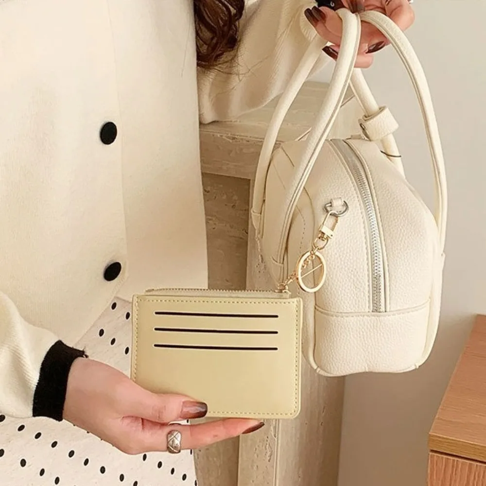 

New Two-piece Coin Purse Zipper PU Leather Mini Wallets with Key Chain Portable ID Card Holder Gift