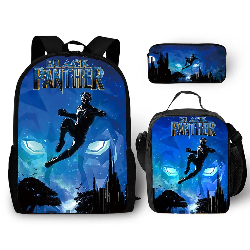 

New 16in 3pcs Marvel Comics Panther Series Children's Backpacks Messenger Bag Waterproof Schoolbag For Primary School Students