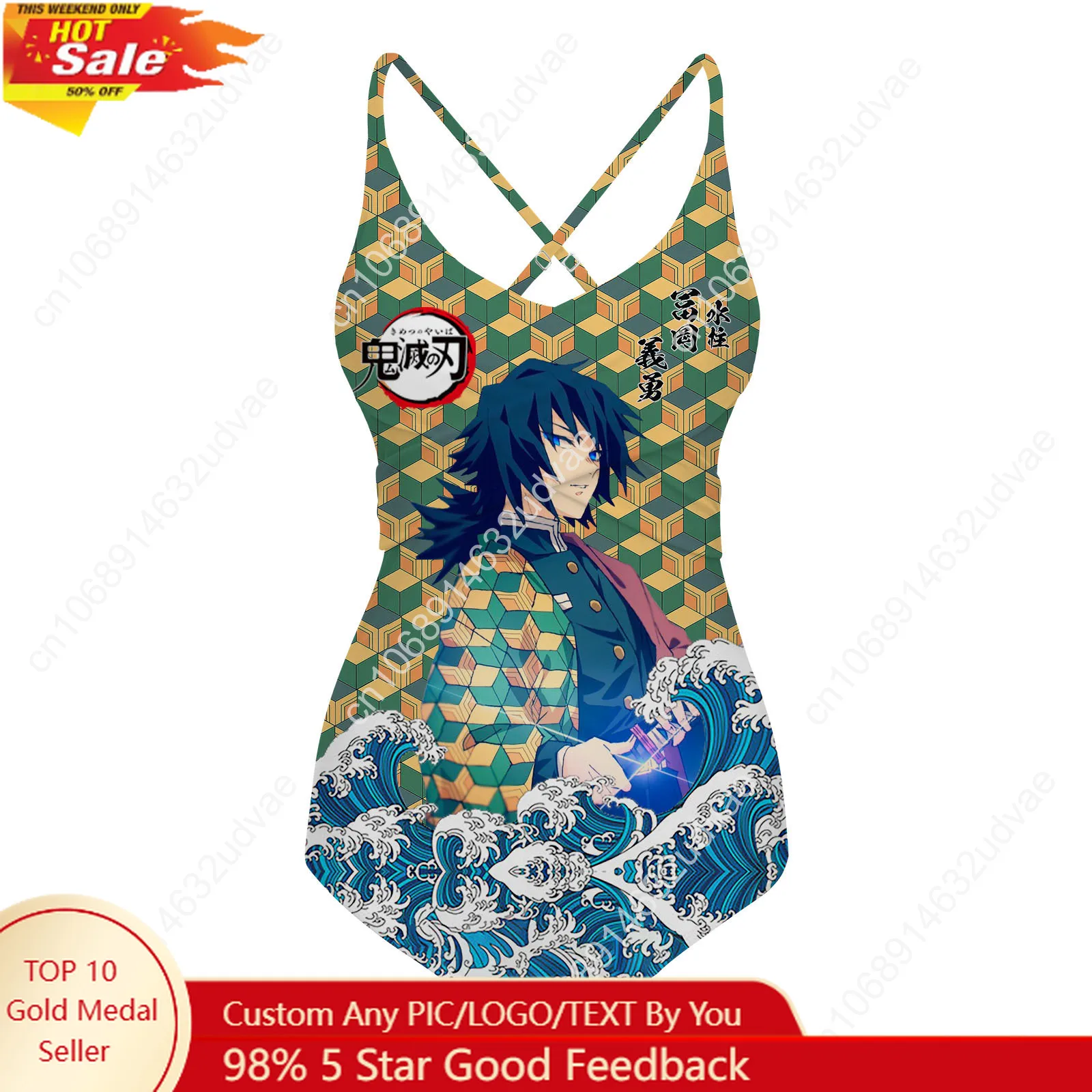 

Giyu Tomioka Swimsuit Womens Sling Swimsuits Demon Slayer Personalized Swimwear Pool Beach Bikini Customize Bathing Suits