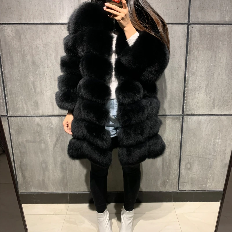 New Lady Winter Natural White Long Real Fox Fur Coat Women