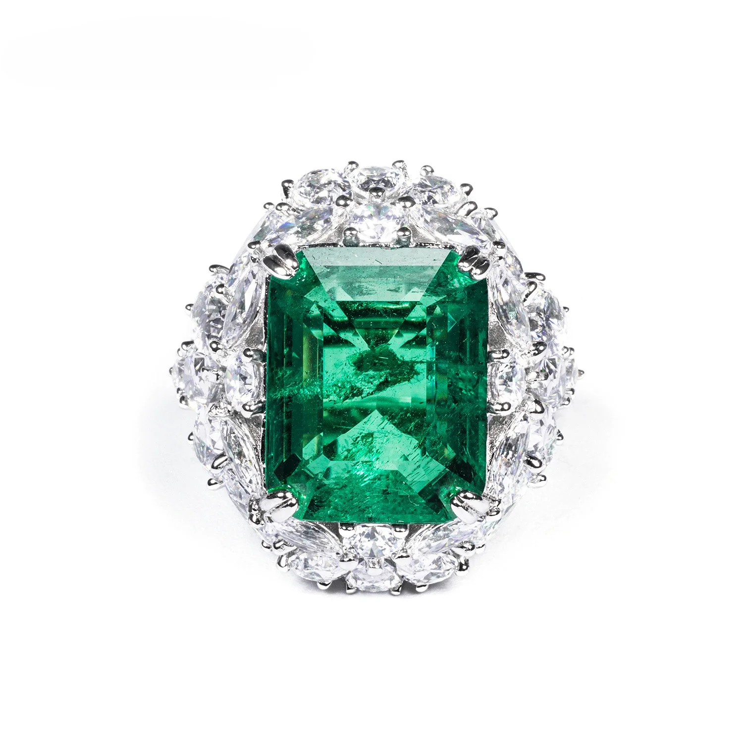 Emerald Mozzarella Diamond Ring Engagement Ring Luxury Haute Couture Square Unique