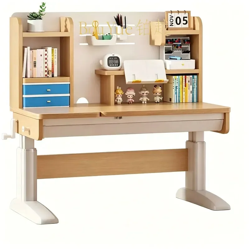 Adjustable Height Solid Wood Study Desk for Kids Primary School Homework Writing Table Ergonomic Lift Top Student Workstation